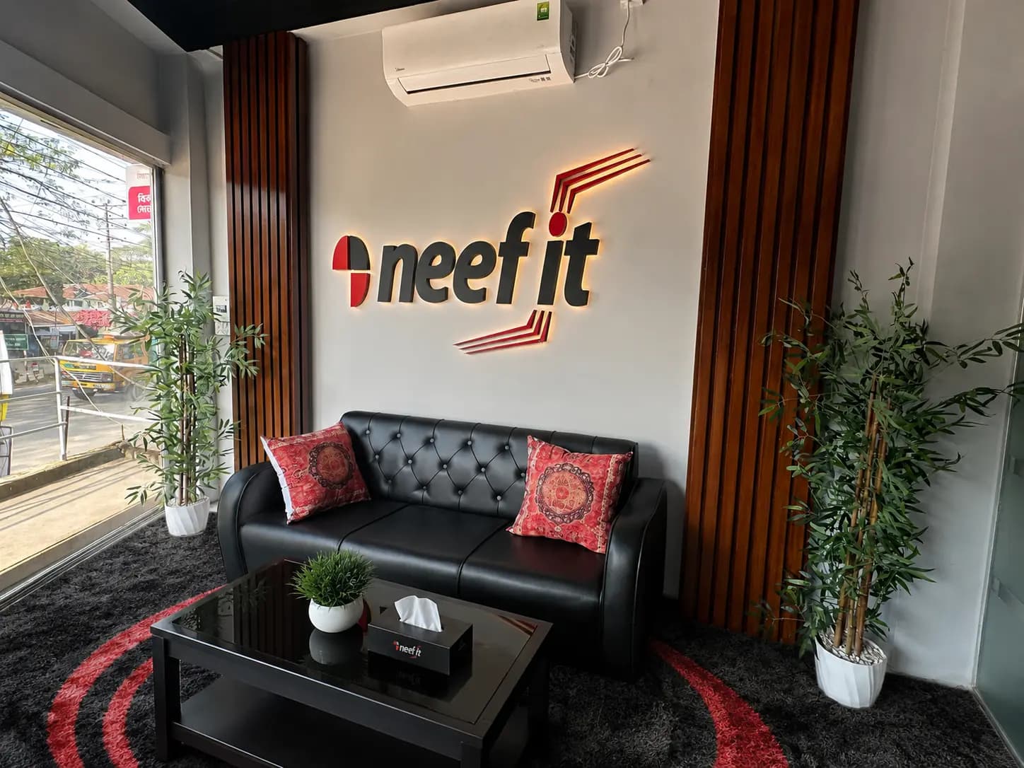 Reception and waiting lounge at the Neef It internet office in Sylhet